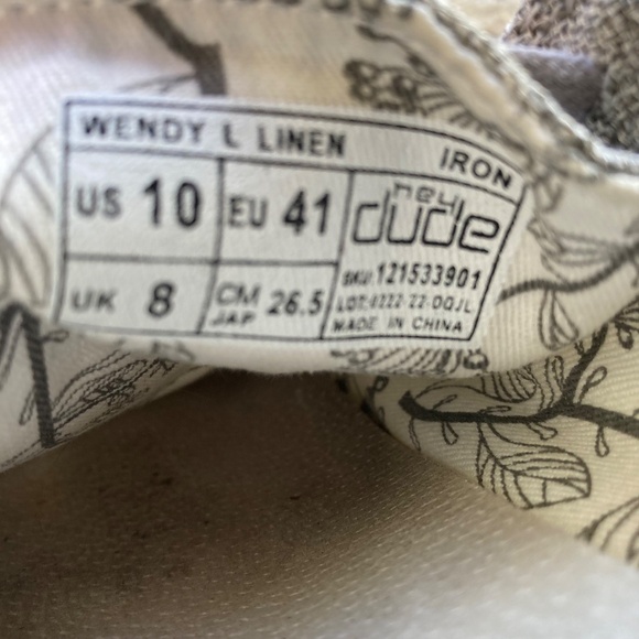 HEY DUDE Wendy Linen (Iron) Grey Womens Shoes- Size 10 - Picture 3 of 10